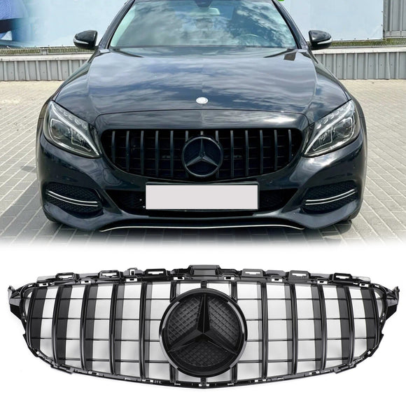 Mercedes Benz Classe C 2015-2018 W205 Grille de pare-chocs avant de remplacement de style GTR pour C205 A205 C200/250/300/350/C43, grille noire