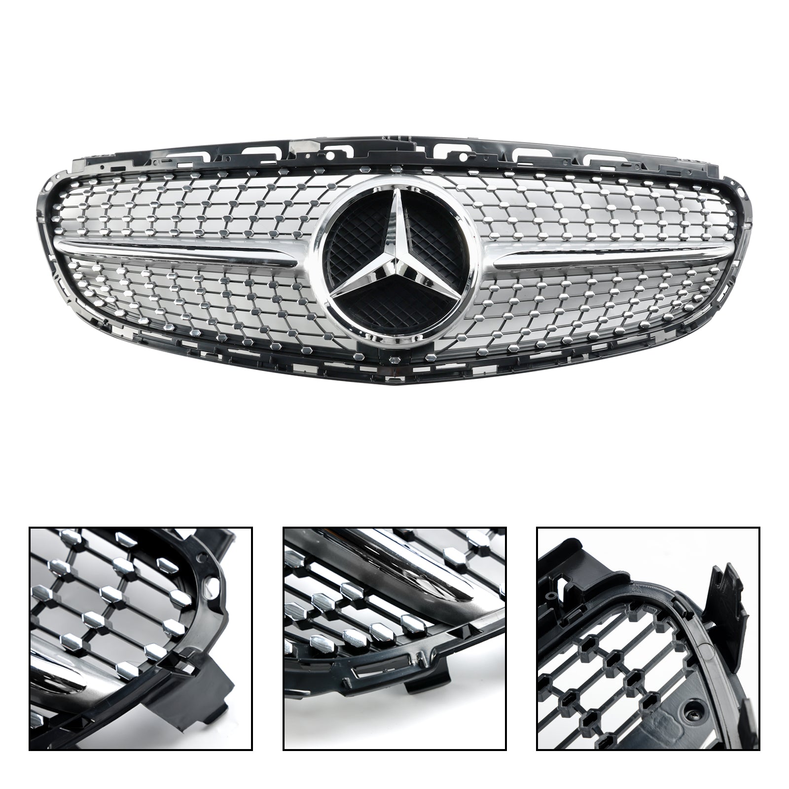 Mercedes Benz E-Class W212 2013 2014 2015 2016 Diamond Style Grill Front Bumper Replacement Chrome Grille W/ Emblem