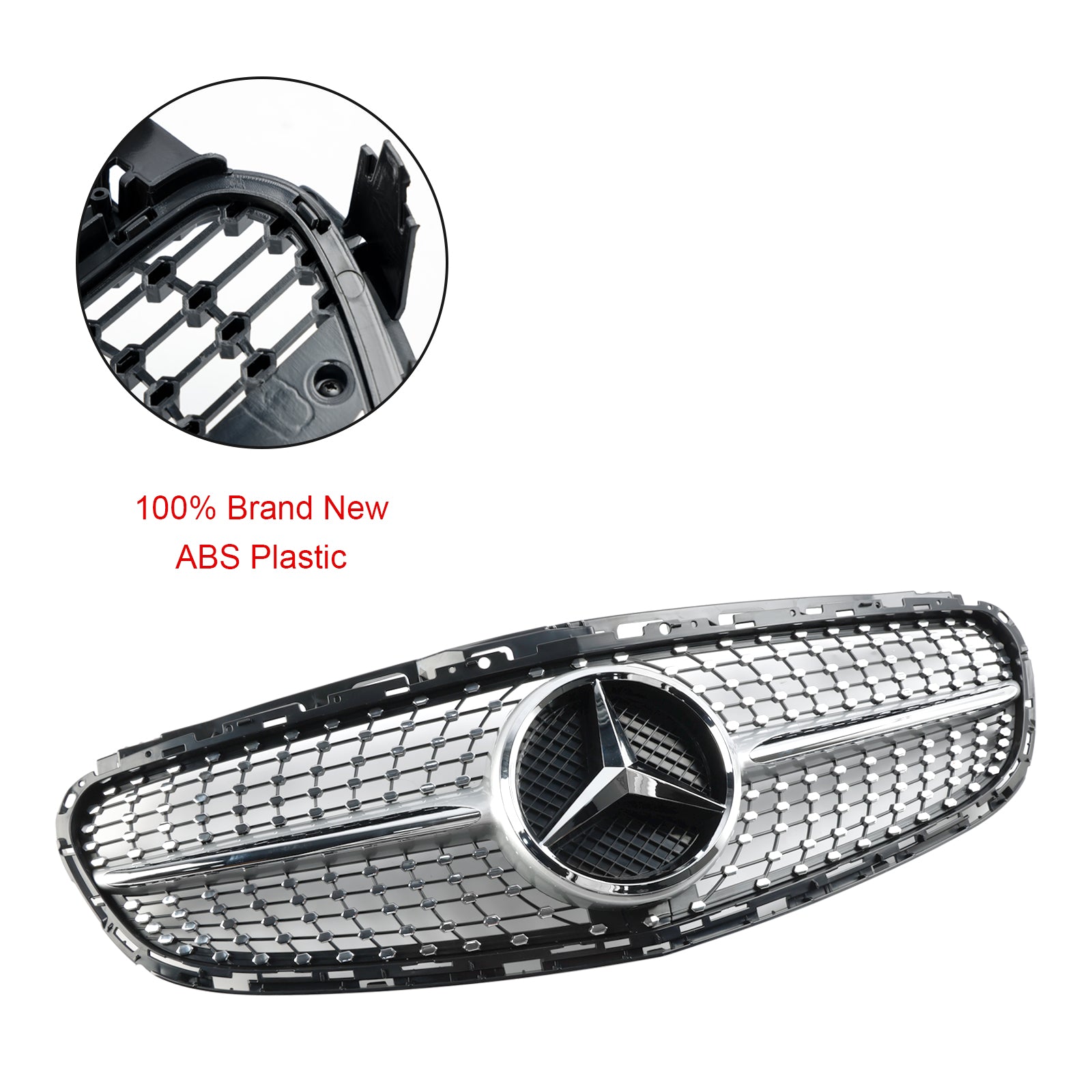 Mercedes Benz E-Class W212 2013 2014 2015 2016 Diamond Style Grill Front Bumper Replacement Chrome Grille W/ Emblem