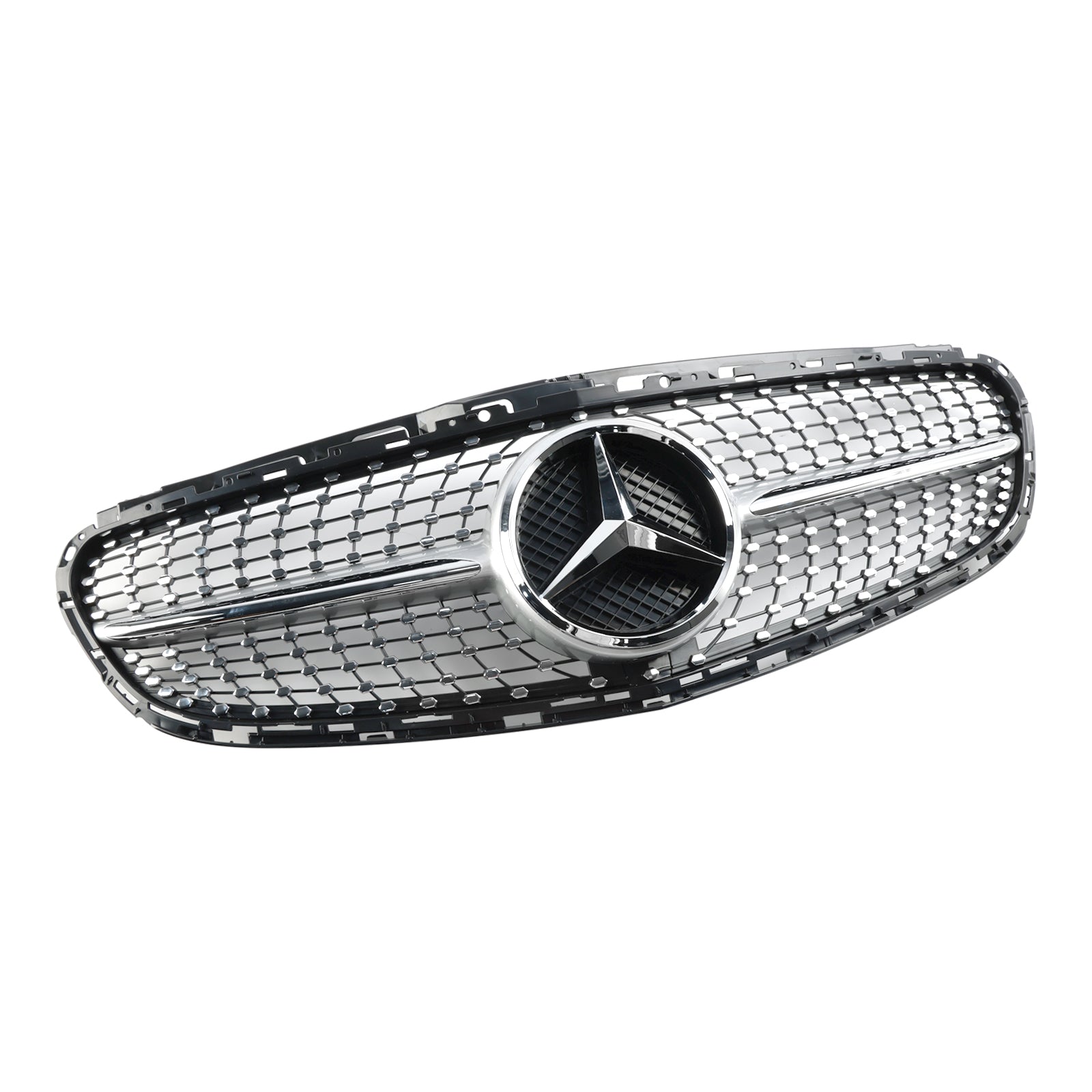 Mercedes Benz E-Class W212 2013 2014 2015 2016 Diamond Style Grill Front Bumper Replacement Chrome Grille W/ Emblem