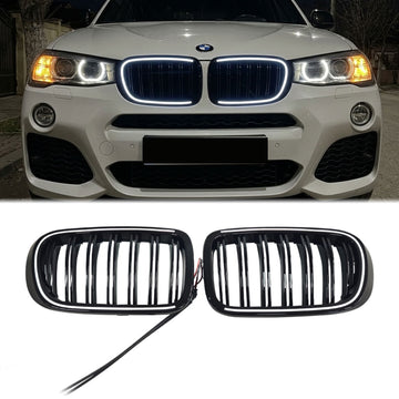 2014-2018 BMW X3 F25 LCI/X4 F26 Rejilla de riñón de parachoques delantero negro brillante con LED