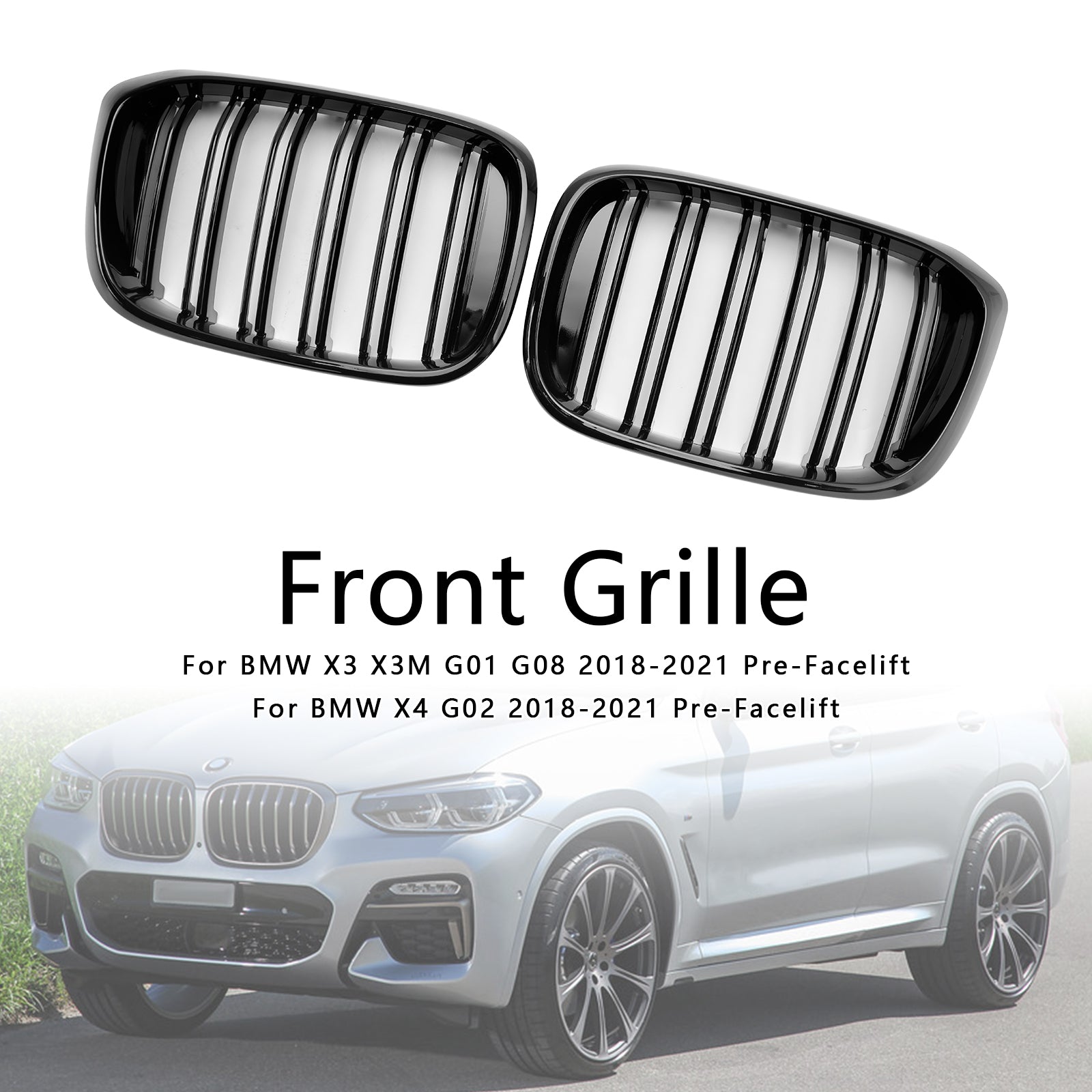 BMW X4 G02 X3 G01 G08 2018-2021 Gloss Black Front Kidney Grille Mesh Grill