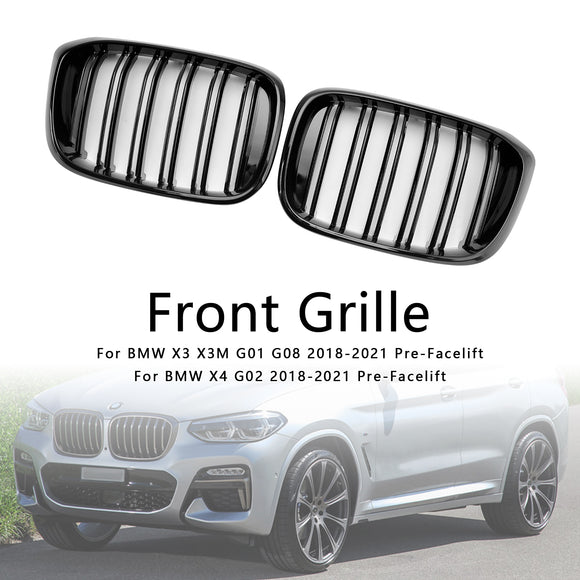 BMW X4 G02 X3 G01 G08 2018-2021 Parrilla de malla frontal negra brillante