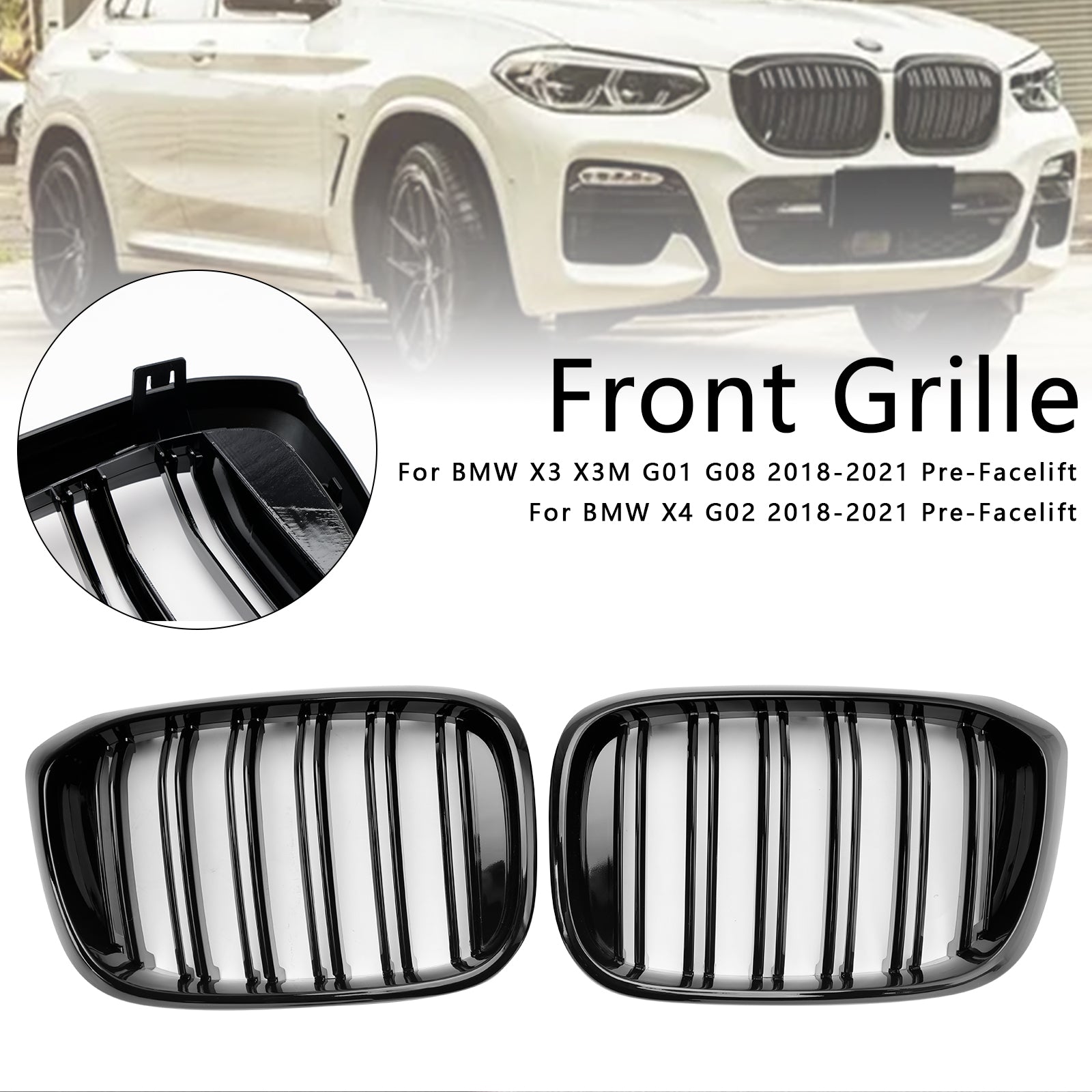 BMW X4 G02 X3 G01 G08 2018-2021 Gloss Black Front Kidney Grille Mesh Grill