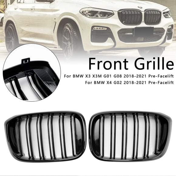 BMW X4 G02 X3 G01 G08 2018-2021 Parrilla de malla frontal negra brillante