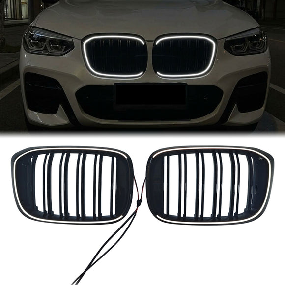 2017-2021 BMW X3 G01 / X4 G02 Pre-LCI Double Slat Kidney Front LED Grill Black Replacement Grille