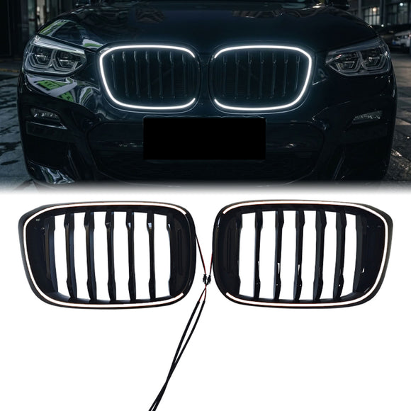 BMW X3 G01/X4 G02 Pre-LCI 2017-2021 Glanzend zwart Niergrill vooraan Zwart enkele grille met C-ring LED
