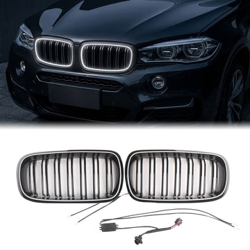 2013-2019 BMW X5 F15/X6 F16 Dubbele Slat Voorbumper LED Niergrille Vervanging Volledige Ring Grill