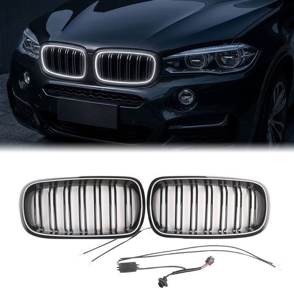 2013-2019 BMW X5 F15/X6 F16 Podwójna listwa przedniego zderzaka LED Wymiana kratki nerkowej Pełny grill pierścieniowy