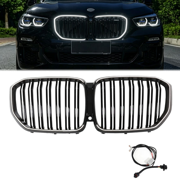 2019-2023 BMW X5 G05 Pre-LCI Double Slat LED Grille Pare-chocs avant Noir Kedney Grill
