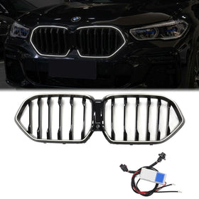 Czarna kratka przedniego zderzaka Grill pasuje do BMW X6 G06 M50i 2020-2022 Z otworem na kamerę & LED