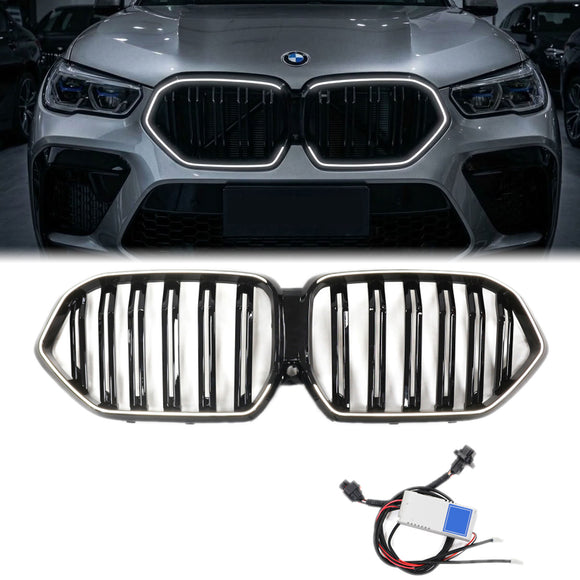 BMW X6 G06 M50i 2020–2022, glänzend schwarzer Frontstoßstangengrill mit Kameraloch & LED