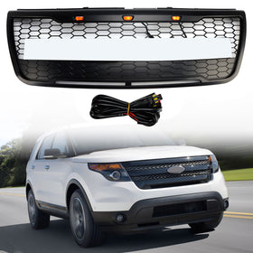 2012-2015 Ford Explorer Front Bumper Grill Replacement Black Grille W/LED Light + FORD Letter