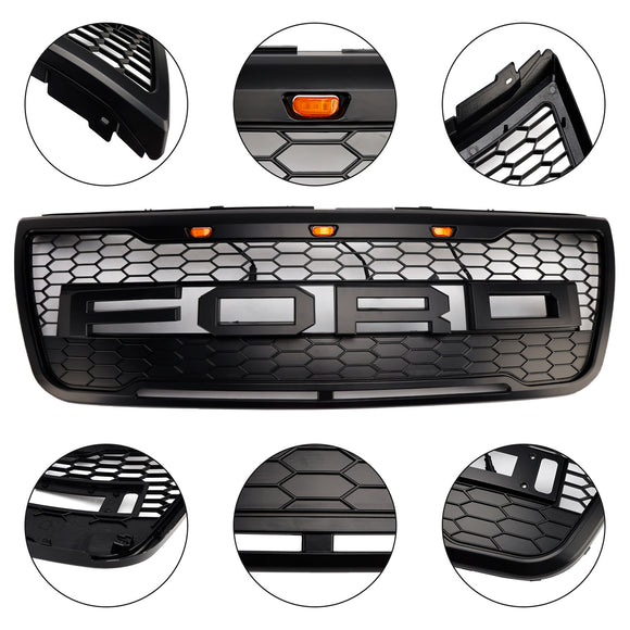 2012-2015 Ford Explorer Front Bumper Grill Replacement Black Grille W/LED Light