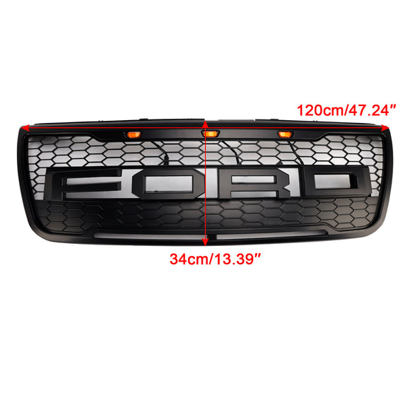 2012-2015 Ford Explorer Front Bumper Grill Replacement Black Grille W/LED Light