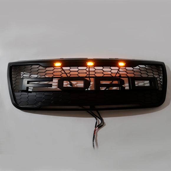2012-2015 Ford Explorer Front Bumper Grill Replacement Black Grille W/LED Light