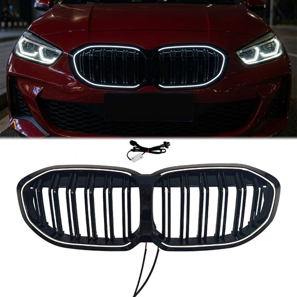 2019-2024 BMW Serie 1 F40 Parrilla de riñón de doble listón Rejilla de repuesto negra con LED