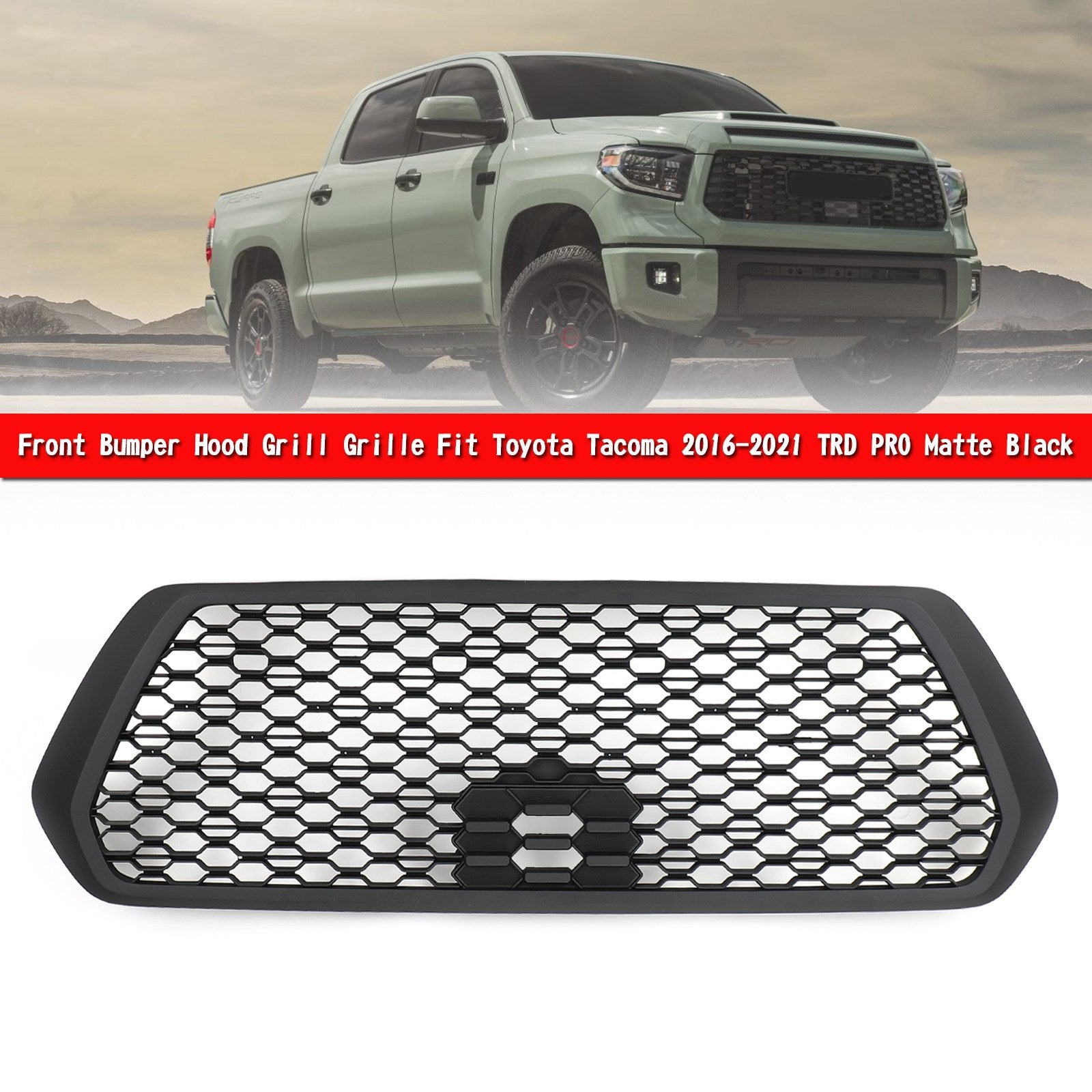 Toyota Tacoma TRD PRO 2016-2023 Front Bumper Hood Grill Replacement Matte Black Grille