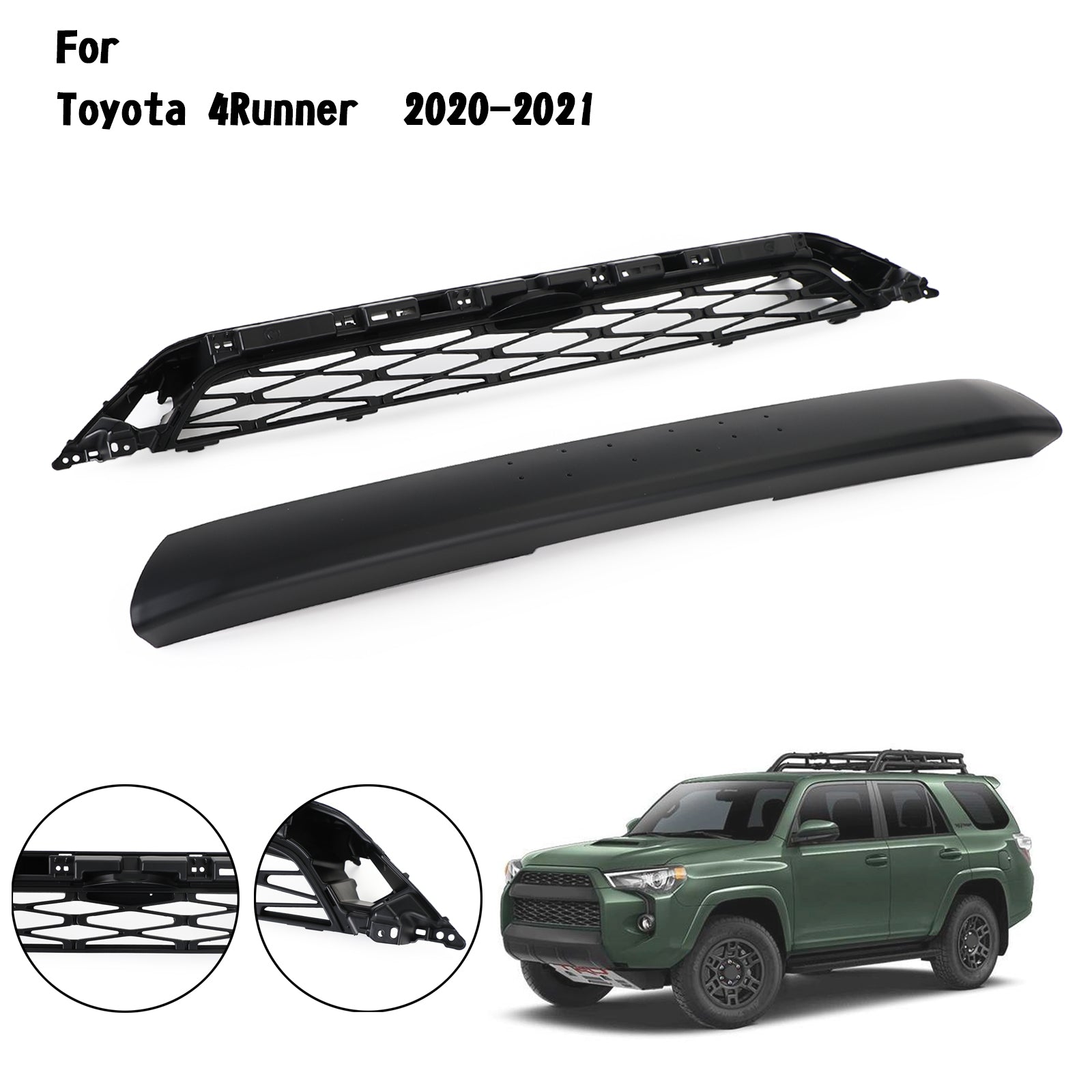 Toyota 4Runner 2020-2024 2 Piece Front Bumper Grille TRD PRO Style Black Grill Kit W/ LED