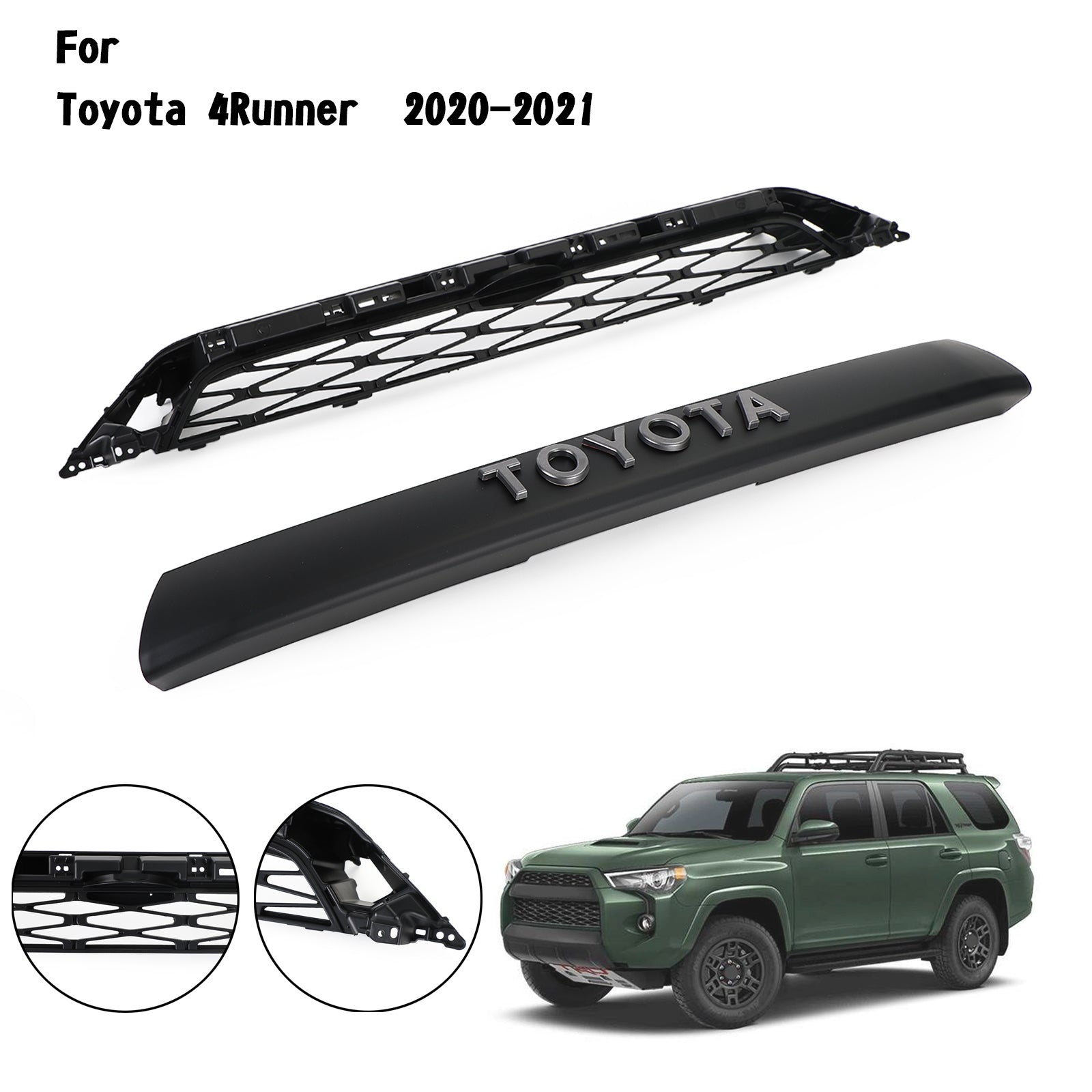 2020-2024 Toyota 4Runner TRD PRO 2 Piece Front Bumper Grille Replacement Black Grill