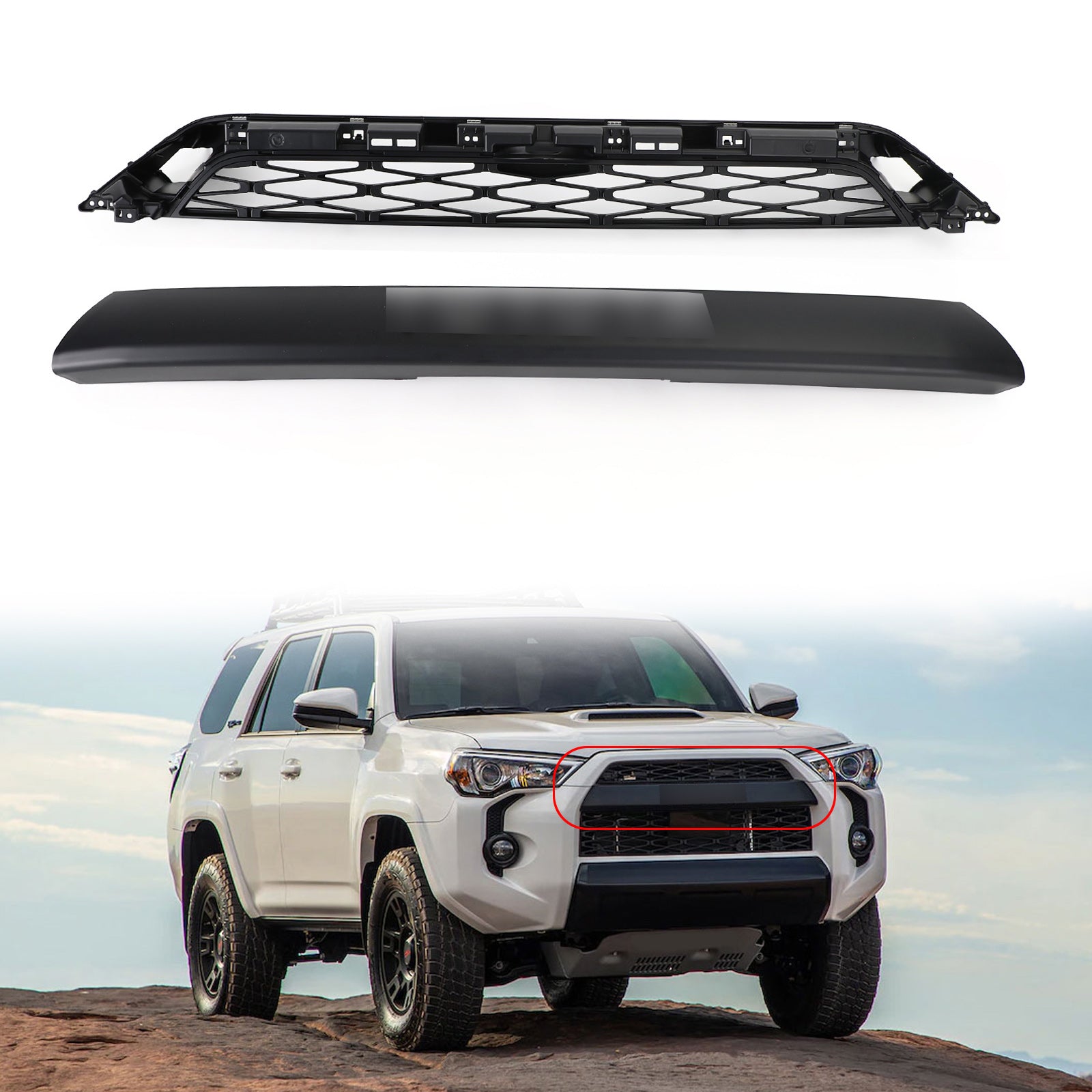 Toyota 4Runner 2020-2024 2 Piece Front Bumper Grille TRD PRO Style Black Grill Kit W/ LED