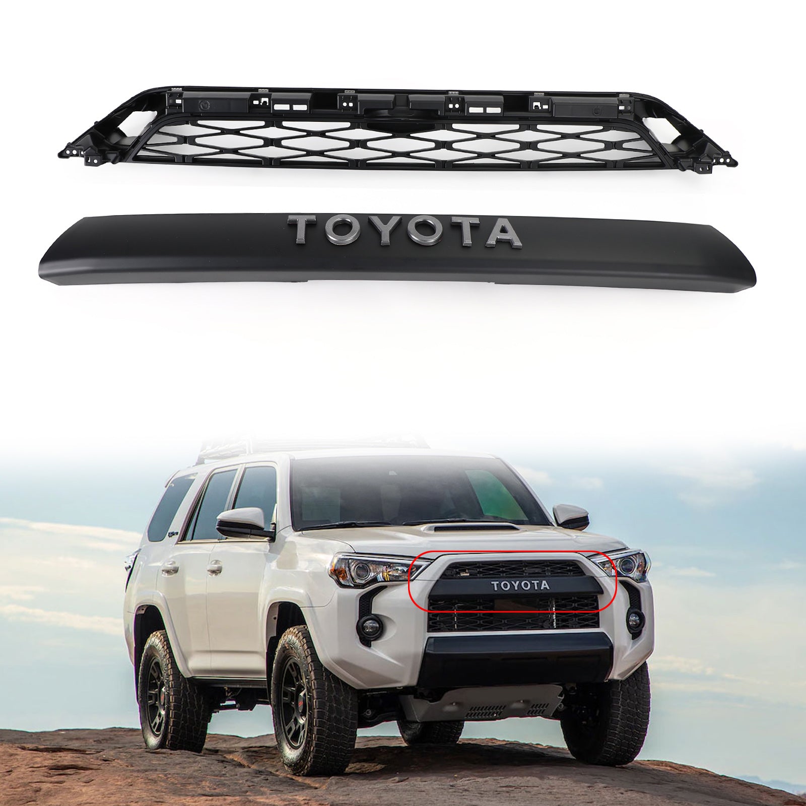 2020-2024 Toyota 4Runner TRD PRO 2 Piece Front Bumper Grille Replacement Black Grill