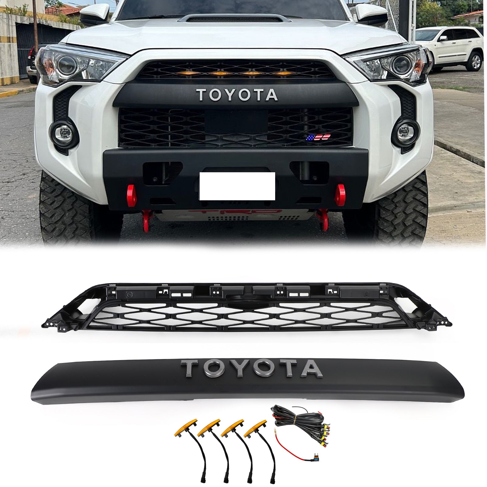 Toyota 4Runner 2020-2024 2 Piece Front Bumper Grille TRD PRO Style Black Grill Kit W/ LED