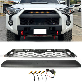 Toyota 4Runner 2020-2024 2 Piece Front Bumper Grille TRD PRO Style Black Grill Kit W/ LED & TOYOTA Letter
