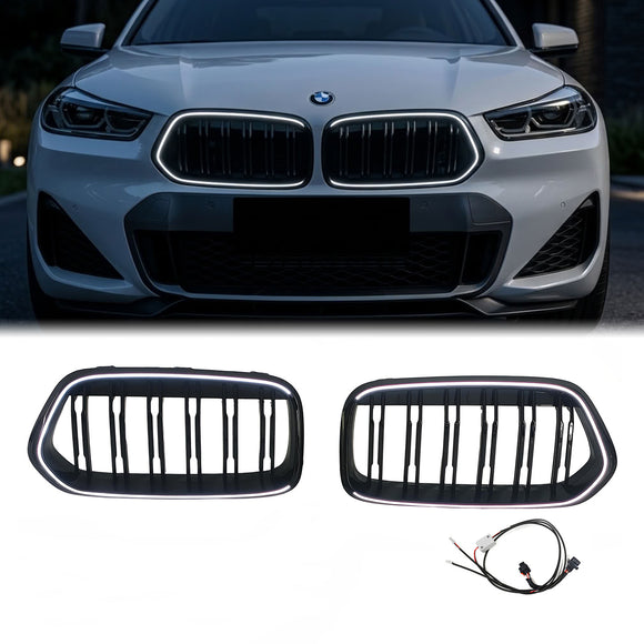 BMW X2 F39 2018-2023 Black Front Bumper LED Grill Double Slat Replacemenet Grille