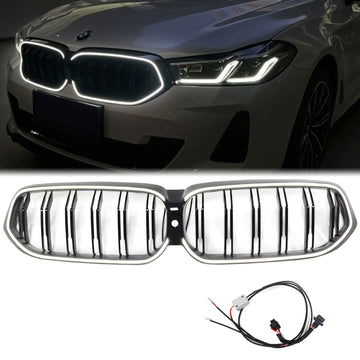 2020-2023 BMW 6 Series G32 Double Slat Black Front Kidney Grill With C-Ring LED