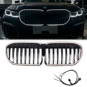 Pojedyncza listwa z błyszczącym czarnym grillem przednim pasuje do BMW serii 7 G11 G12 2019-2022 z diodą LED