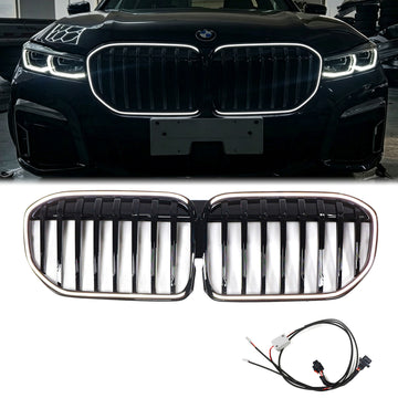 2019-2022 BMW 7 Series G11 G12 LCI Single Slat Gloss Black Front Grille W/ LED