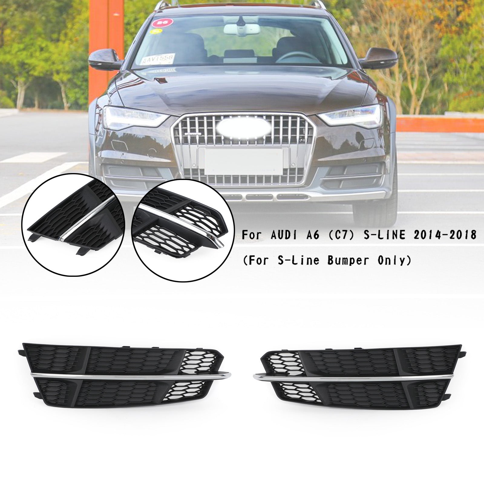 Audi A6 C7 S-Line Bumper 2016-2018 Front Bumper Grill 4G0807681AN 4G0807682AN Lower Grille Grill Black Chrome Generic