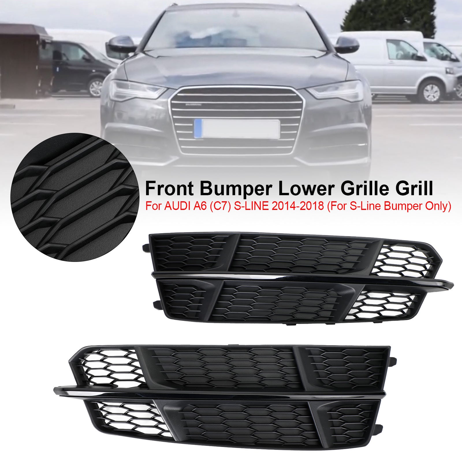 Audi A6 C7 S-Line Stoßstange 2016–2018, vordere Stoßstange, unterer Grill, mattschwarz, 4G0807681AN, 4G0807682AN, generisch