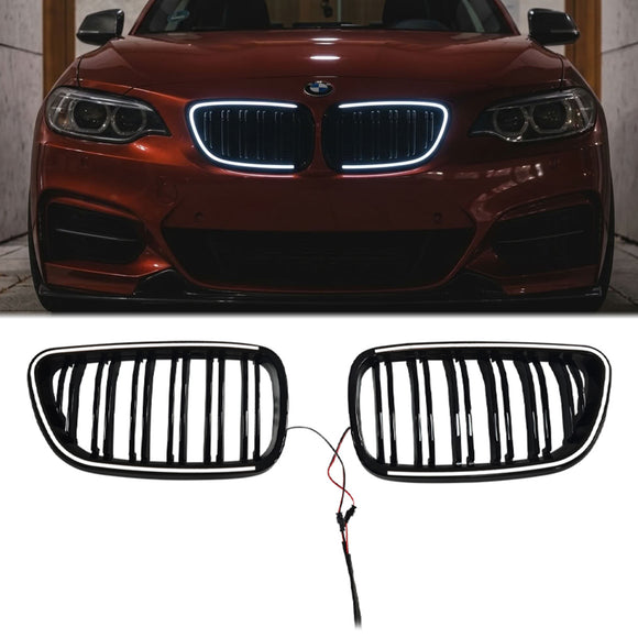 2013-2017 BMW 2 Series F22 F23 2-Door Front Bumper Kidney Black Grille W/ LED