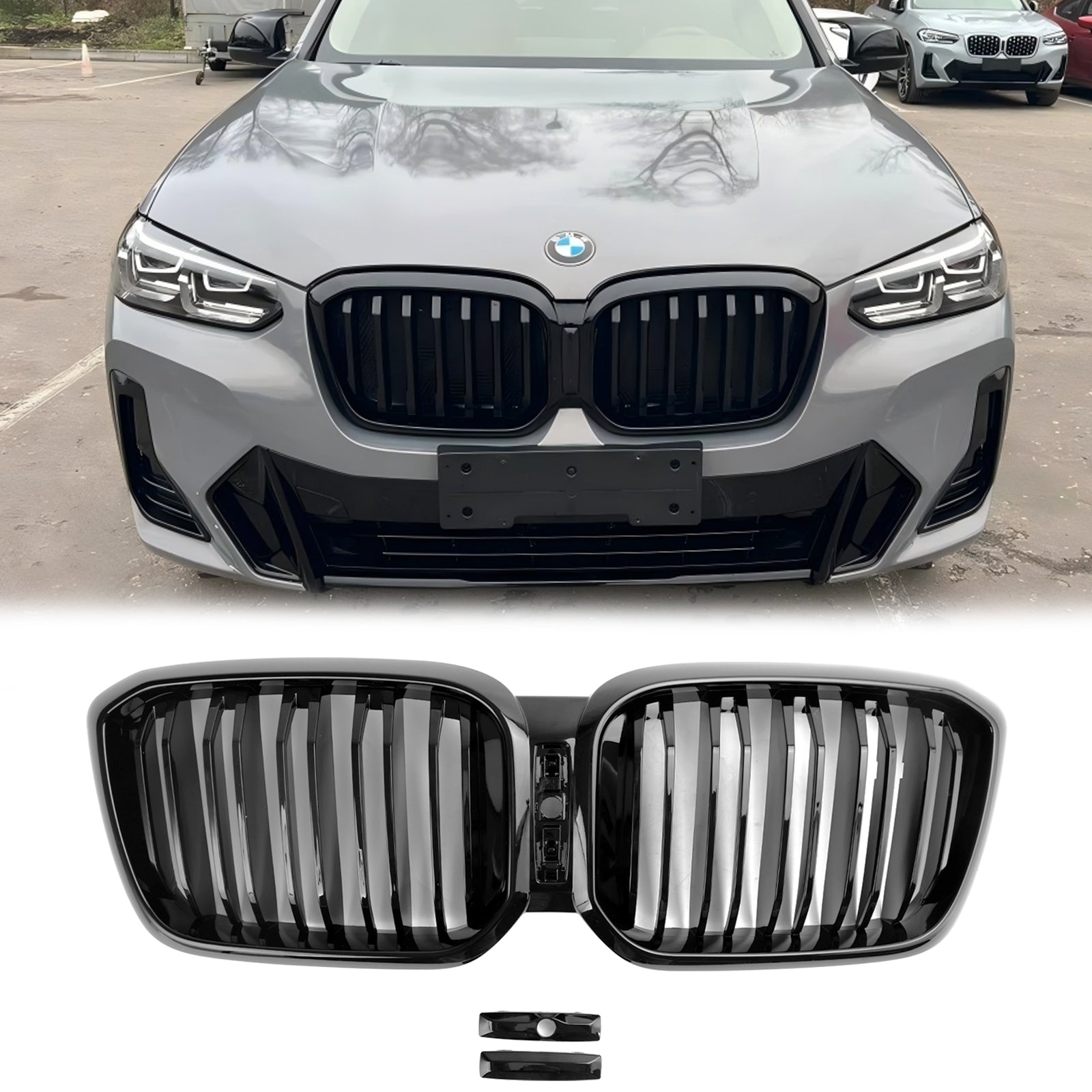 2022-2023 BMW X3 G01 X4 G02 xDrive30i/xDrive20d/xDrive30d/xDrive30e/M40i Front Kidney Grill Gloss Black Grille