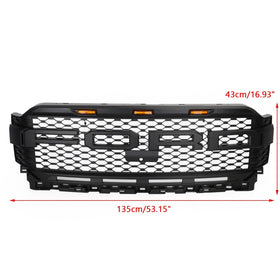 2021-2023 Ford F150 Raptor Style Grille Front Bumper Black Grill W/ LED & Camera Hole - 0