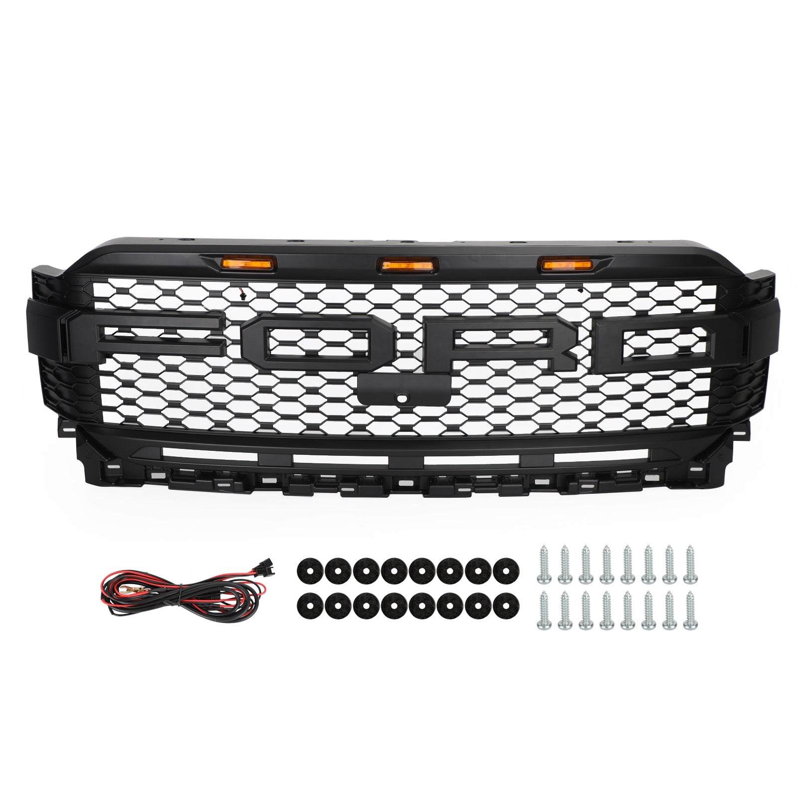 Rejilla de parachoques delantera de repuesto estilo Raptor para Ford 2021-2023 F150 XLT/Lariat/Platinum/King, color negro, con LED