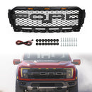 Griglia paraurti anteriore stile Ford F150 Raptor 2021-2023, griglia nera con LED & Foro della fotocamera-3