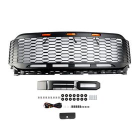 Calandre de style Ford F150 Raptor 2021 – 2023, pare-chocs avant noir avec/LED<rampe>trou de caméra avec lettre FORD