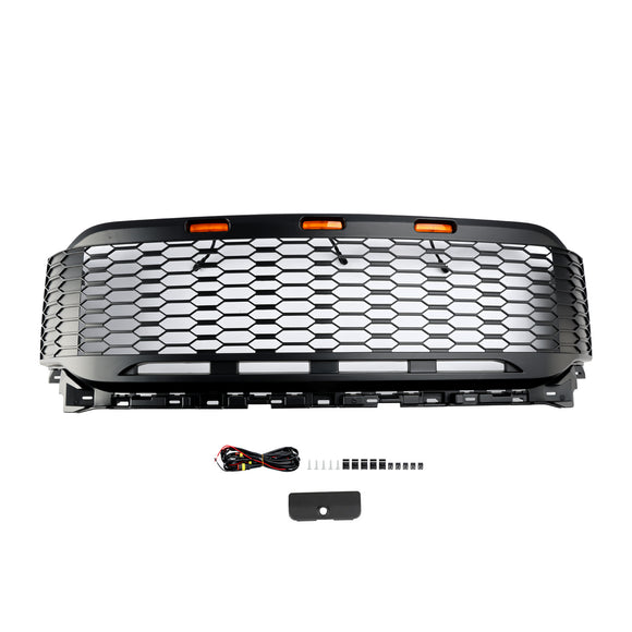 Ford F150 2021 2022 2023 Raptor Style Grill Frontstoßstange Waben mattschwarzer Grill mit LED-Licht