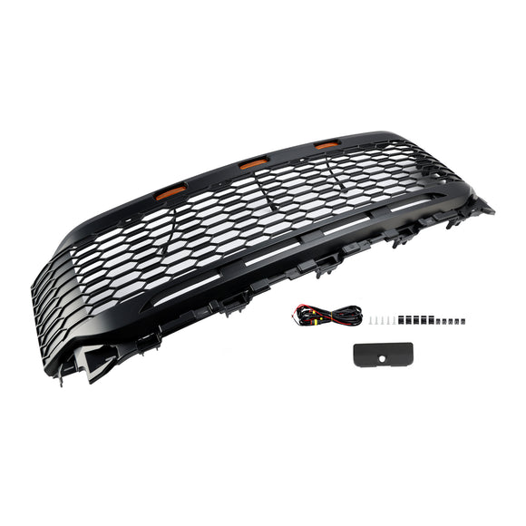 Ford F150 2021 2022 2023 Raptor Style Grill Frontstoßstange Waben mattschwarzer Grill mit LED-Licht