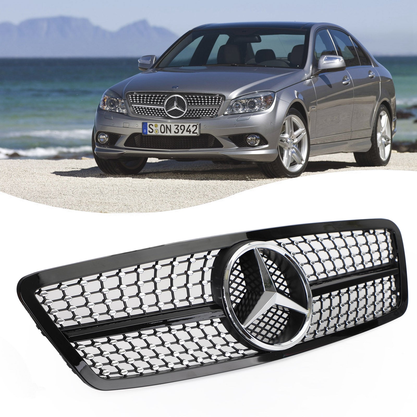 Grille de pare-chocs avant de remplacement pour Mercedes-Benz Classe C W203 4 portes 2001-2007