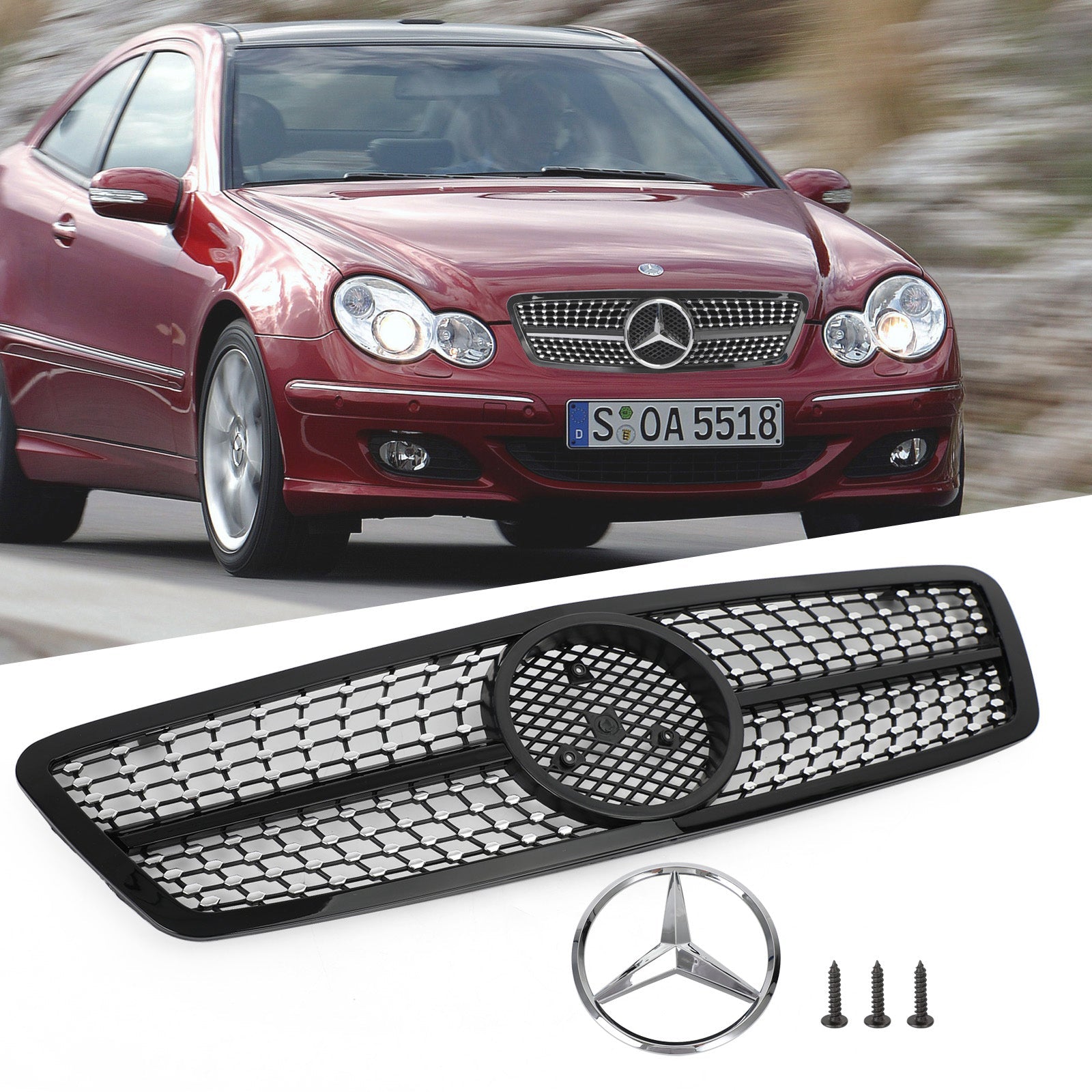 Grille de pare-chocs avant de remplacement pour Mercedes-Benz Classe C W203 4 portes 2001-2007