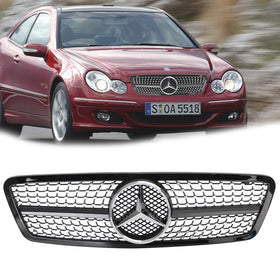 Mercedes-Benz Clase C 2001-2007 W203 Rejilla de parachoques delantera de repuesto negra/cromada para 4 puertas