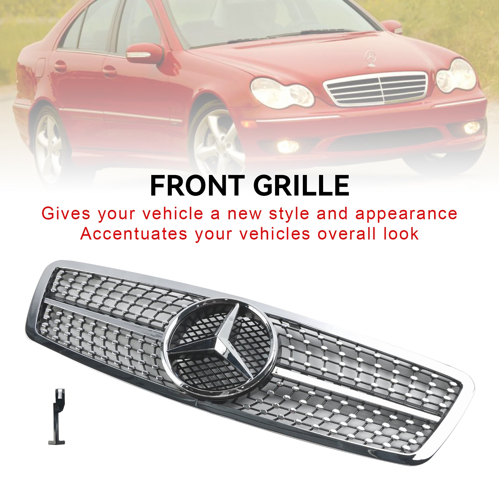 2001-2007 Mercedes-Benz C-Class W203 4 Door Black/Chrome Grill Replacement Front Bumper Grille