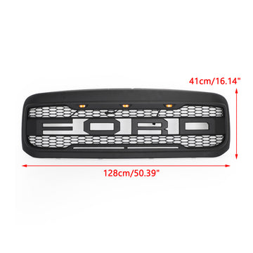 1999-2004 Ford F250 F350 F450 Super Duty Raptor-stijl grille voorbumper zwarte honingraatgrille met LED & Brief - 0