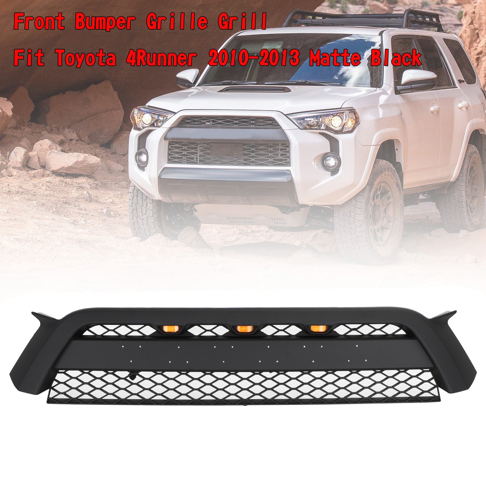 Grille de pare-chocs avant de remplacement de style TRD Pro pour Toyota 4Runner 2010-2013 Grille noire mate