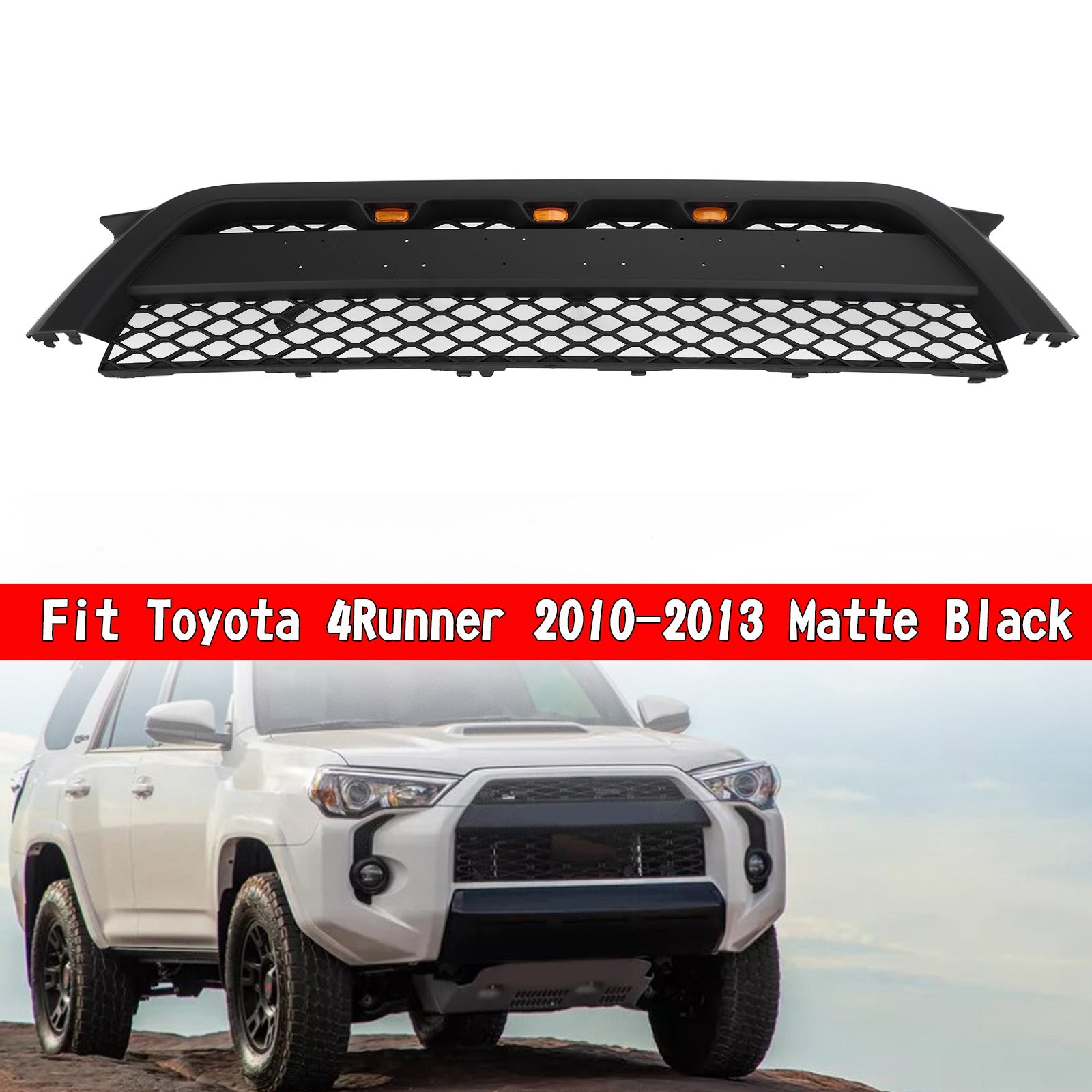 Grille de pare-chocs avant de remplacement de style TRD Pro pour Toyota 4Runner 2010-2013 Grille noire mate