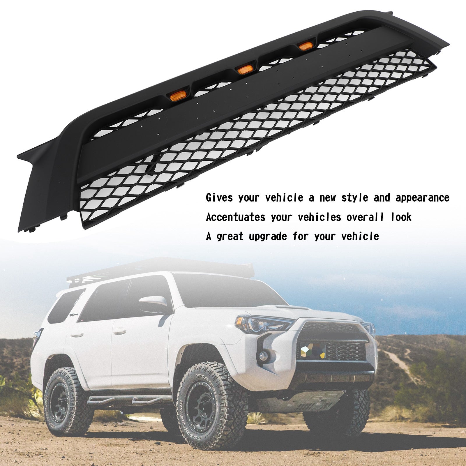 Reemplazo de rejilla de parachoques delantero estilo Pro TRD 4Runner 2010-2013 de Toyota, rejilla negra mate